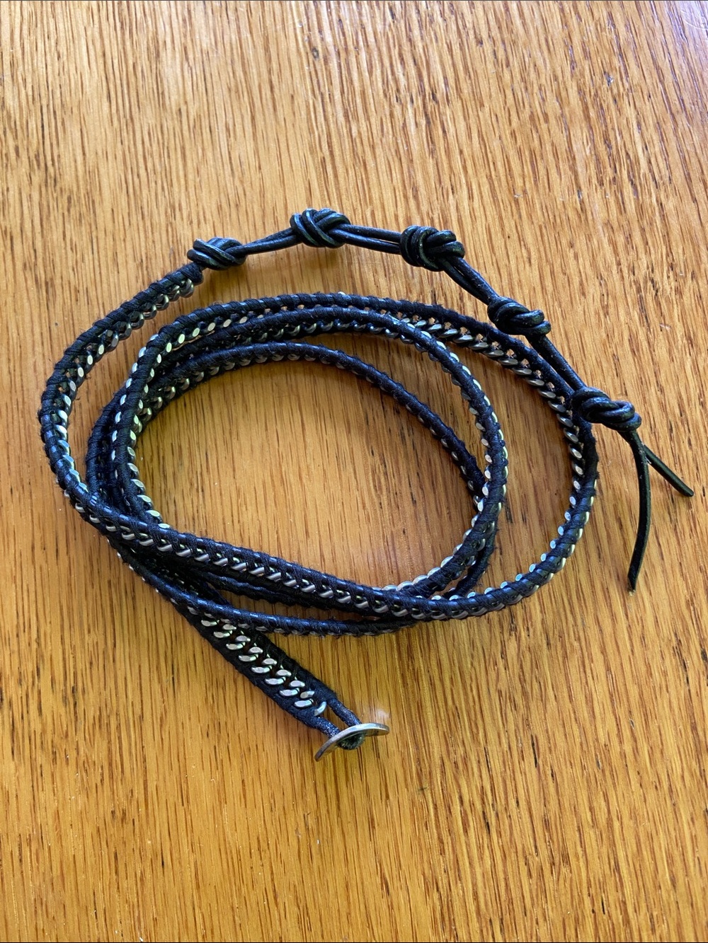 Chan Luu Black Leather Wrap Bracelet with Metallic Accents